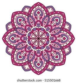Vector round pattern. Eastern ornament with colorful details on a white background. Element for design. Mandala. Template for carpet.