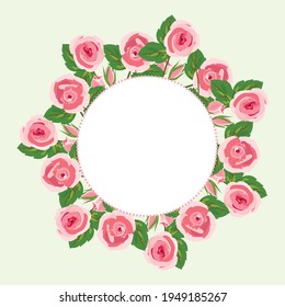 Vector round pattern with small pink roses and green leaves with space for text