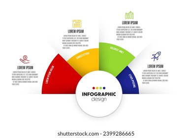 Vector round pie chart divided infographic template colorful flat style with 4 options for presentations