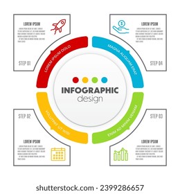 Gráfico circular circular vectorial en 4 secciones coloridas proyecto de inicio plantilla de diseño infográfico mínimo moderno para la interfaz de menú del sitio web