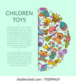 Vector round pile of kid toys elements half hidden illustration with place for text