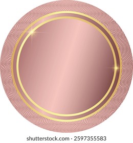 Vector round pink golden gradient plate with pattern and stars isolated on transparent background