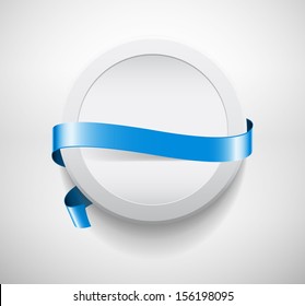 Vector Round Plastic Badge With Blue Decorative Ribbon