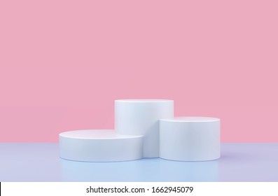 Vector round podium, pedestal or platform, background for cosmetic product presentation. 3d podium. Advertising place. Blank product stand background in pastel colors