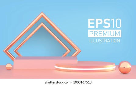 Vector round podium, pedestal or platform, background for cosmetic product presentation. 3d podium. Advertising place. Blank product stand background in pastel colors.