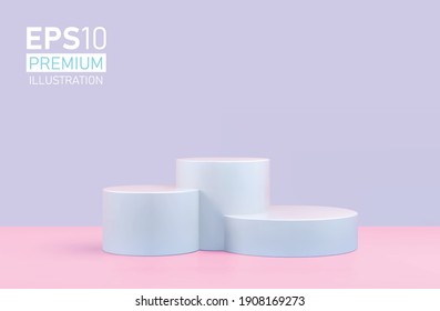 Vector round podium, pedestal or platform, background for cosmetic product presentation. 3d podium. Advertising place. Blank product stand background in pastel colors.