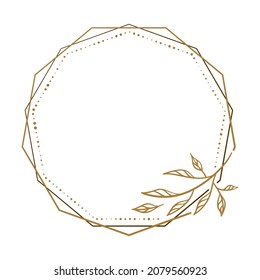 Vector round polygonal dotted frame with floral decoration