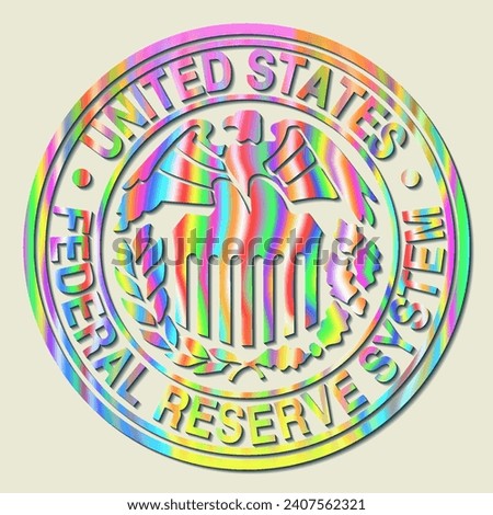 Vector round rainbow seal of the usa federal reserve. Iridescent logo or emblem.