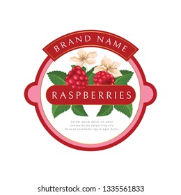 Vector round raspberry label, can be used for jams, cosmetics.