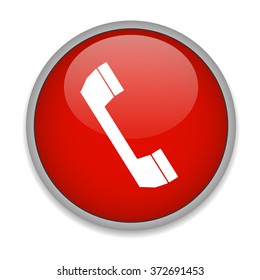 vector round red button with shadow and white phone icon