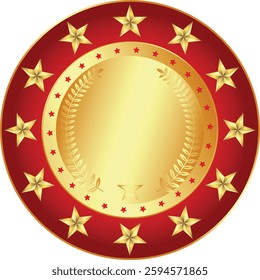 Vector round red and golden gradient plate with golden stars isolated on transparent background	
