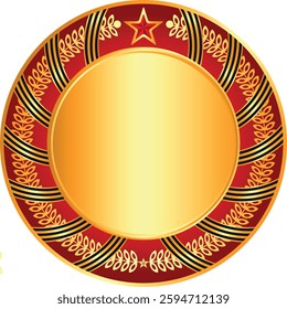 Vector round red and golden gradient plate with stars and St. Georges ribbon isolated on transparent background