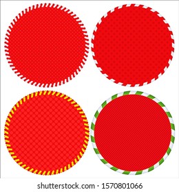 Vector round red sale tag. Scandinavian style decoration for discount, price or gift. For winter, Christmas or New Year sale. Flat cartoon illustration isolated on white background.