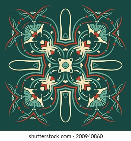 Vector round retro ornament with curl elements. Eps10