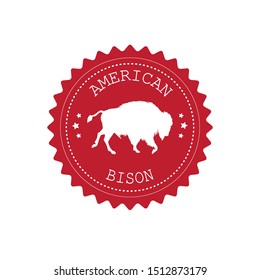 Vector round retro red logo with bison silhouette isolated on white background