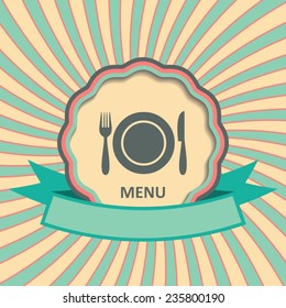 Vector round retro vintage label with menu symbol