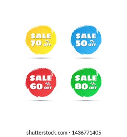 Vector round sale tags. Discount sticker for Black Friday sales and other. Discount offer price label - 50% 60% 70% 80% off. Icon sale set. 