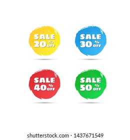 Vector round sale tags. Discount sticker for Black Friday sales and other. Discount offer price label - 20% 30% 40% 50% off. Icon sale set. 