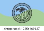 Vector round seal, emblem or icon. Monochrome head of an eagle in a circle.