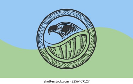 Vector round seal, emblem or icon. Monochrome head of an eagle in a circle.