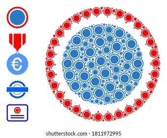 El collage de sellos redondos de vectores se hace a partir de sellos de sellado redondos recursivos aleatorizados. Combinación recursiva a partir del sello de sellado redondo. Hay otros iconos presentes en este vector.