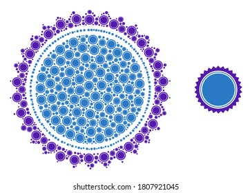 Vector round seal stamp composition is made of randomized self round seal stamp pictograms. Recursion composition of round seal stamp.