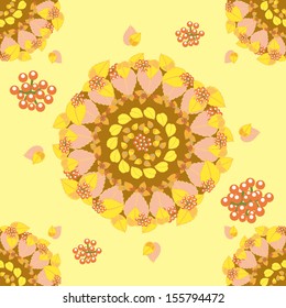 Vector round seamless autumn pattern with leaves and berries