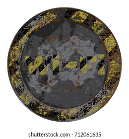 vector round shabby old badge with inscription wi-fi from yellow and black stripes