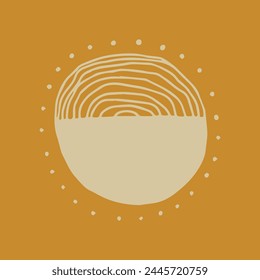 Vector of round shape with minimalist art of white spots around half filled sphere and white wavy lines on top against orange background file eps 10