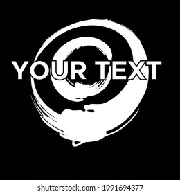 Vector Round Shape on Black. White Circle Stamp. Icon, Logo, Banner Design. Round Brush Abstract Stroke .