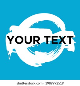 Vector Round Shape on Blue. White Circle Stamp. Icon, Logo, Banner Design. Round Brush Abstract Stroke .