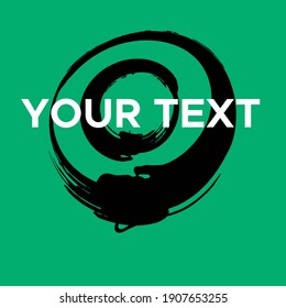 Vector Round Shape on Green. Black Circle Stamp. Icon, Logo, Banner Design. Round Brush Abstract Stroke .