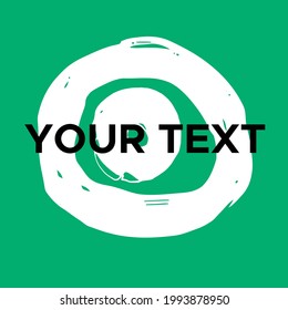 Vector Round Shape on Green. White Circle Stamp. Icon, Logo, Banner Design. Round Brush Abstract Stroke .
