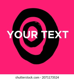 Vector Round Shape on Pink. Black Circle Stamp. Icon, Logo, Banner Design. Round Brush Abstract Stroke .