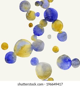 Vector round shapes seamless ornament. Bright watercolor bubbles. Hand painted illustration. Vector format.