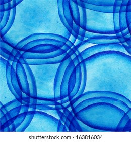 Vector round shapes watercolor seamless ornament. Paints. Watercolor blue pattern. Round watercolor. Watercolor  background, backdrop. Water surface. Ripples on the surface. Soap bubbles. Molecule.
