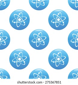 Vector round sign with atom symbol repeated on white background