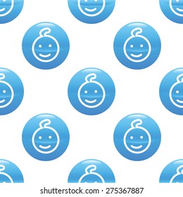 Vector round sign with smiling child face repeated on white background