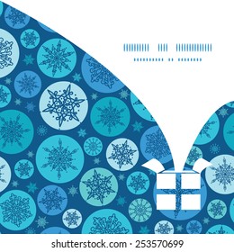 Vector round snowflakes Christmas gift box silhouette pattern frame card template