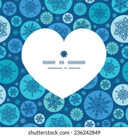 Vector round snowflakes heart silhouette pattern frame