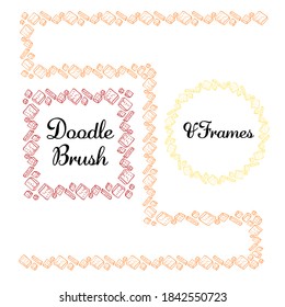 Vector round and square frames and hand drawn brush for them. Vector isolated illustration. Brush is included in eps.