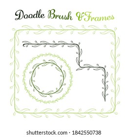 Vector round and square frames and hand drawn brush for them. Vector isolated illustration. Brush is included in eps.