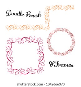 Vector round and square frames and hand drawn brush for them. Vector isolated illustration. Brush is included in eps.