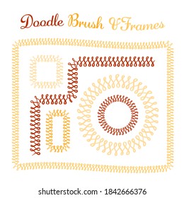 Vector round and square frames and hand drawn brush for them. Vector isolated illustration. Brush is included in eps.
