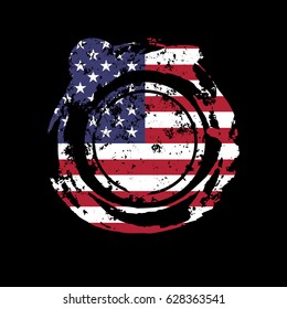 Vector round sticker in grunge style color flag United States of America