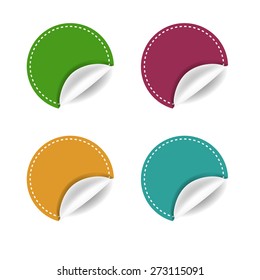 Vector round stickers with curled edge isolated on white background