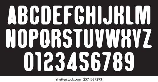 Vector round symmetrical simple font. Set of letters and numbers of the Latin alphabet