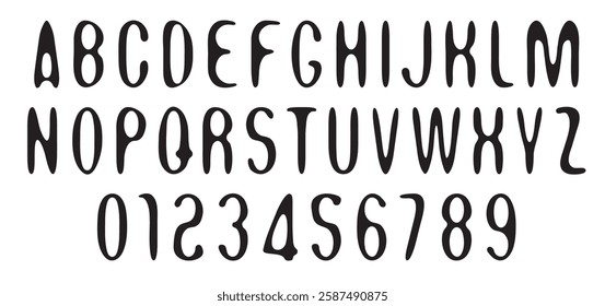 Vector round symmetrical simple font. Set of letters and numbers of the Latin alphabet.	