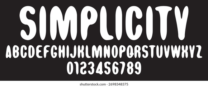 Fonte simples simétrica redonda vetorial. Conjunto de letras e números do alfabeto latino. A IA não é usada