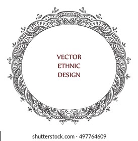 Vector round tattoo henna frame. Isolated pattern for design on white background.